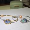 Aretes DIY Colgante Anillo Pulsera Accesorios Dan Tao Aguja de Plata S925 Abulón Bei Bei Set de Cuatro Piezas Azul