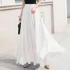 Estação Independente Comércio Exterior Amazon Roupas Femininas Europeias e Americanas Primavera e Verão Novo Cor Sólida Saia de Chiffon Feminina Cintura Alta Grande Balanço Saia Longa