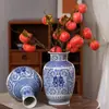 Jarrón Cerámico de Personaje "Feliz", Porcelana Azul y Blanca, Múltiples Estilos, Estilo Antiguo, Decoración de Boda, Nuevo Estilo Chino, Arreglo Floral, Tarro de Porcelana para Almacenamiento, Artículo Decorativo, Venta al por Mayor