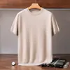 Suéter de cachemira para hombre, cuello redondo, manga corta, suéter base de punto de lana, nuevo estilo otoño e invierno, corte holgado, suéter casual de negocios para hombres de mediana edad