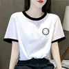 Comercio Exterior Transfronterizo Moda Elegante Holgado Versátil Diseño Bloques de Color Manga Corta Camiseta Top para Mujer