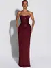 Vestido Sexy de Renda com Cadarço, Lantejoulas e Pedrarias, Estilo Novo Europeu e Americano 2025, Lenço Elegante, Corpete Tomara que Caia, Vestido Bodycon
