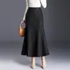 Falda de Lana Estampada Cola de Pescado para Mujer 2026 Otoño/Invierno Nueva de Cintura Alta Adelgazante Larga Elegante para la Oficina Falda de Cadera