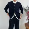 Suéter de punto de imitación de dos piezas para hombre, chaqueta cárdigan abotonada de doble capa, estilo old money, casual, otoño e invierno, venta al por mayor de fábrica transfronteriza