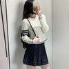 TB Otoño e Invierno Nuevo Suéter de Punto con Cuello Redondo para Mujer Casual Clásico Cuatro Rayas Estilo Universitario Suéter de Ciervo Blanco
