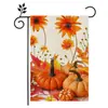 Bandera de Jardín de Acción de Gracias Transfronteriza Nueva Decoración de Otoño para Patio Bandera de Lino con Estampado de Calabaza y Hoja de Arce Bandera de Doble Cara
