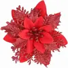 Flores de decoración navideña, accesorios de guirnalda de flores rojas, decoraciones colgantes festivas, enredadera de decoración para árbol, flores navideñas con purpurina dorada