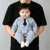 Romper Nuevo de Otoño Estilo Academia Dibujo de Corbata Ropa para Gatear de Bebé Ropa Infantil Simple de Manga Larga Estilo Otoño