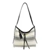 Bolso Tote de Rayas y Bloques de Color Simple Nuevo 2026 para Mujer, Estilo Coreano Vintage de Lona de Gran Capacidad para Hombro o Cruzado