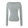Otoño Invierno Ajuste Delgado Ropa Interior Camiseta de Manga Larga para Mujer Estilo Chica Picante Americana Un Hombro Hombro Recto Adelgazante Algodón Acrílico Cómoda Camiseta Base