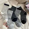 Meias de Lã Listradas para Mulheres, Meias de Cano Médio para Outono e Inverno, Forradas com Fleece, Espessas, Quentes de Caxemira, Meias Caídas Estilo Japonês, Meias Longas com Renda