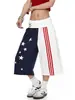 Pantalones Cortos Deportivos Cropped de Cintura Elástica Estilo High Street Americano para Mujer, Verano Holgados Adelgazantes Casuales Rectos de Pierna Ancha, Modernos