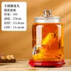 Botella de Vino de Vidrio con Grifo, Tarro Medicinal Sellado de Alta Gama de Gran Capacidad para Elaboración de Vino, Tarro de Almacenamiento de Vino con Ginseng y Cuerno de Ciervo