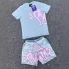 Camiseta Casual Holgada de Manga Corta con Estampado de Espuma Syna World Hip-Hop de Alta Calidad Pantalones Cortos High Street Palabra Syna