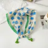Pañuelo pequeño cuadrado de algodón y lino con borlas de 58 cm Protector de cuello Bufanda suave Pañuelo decorativo para la cabeza Pañuelo floral Retro Pequeño Fresco