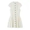 Moda feminina europeia e americana transfronteiriça, best-seller do AliExpress: vestido curto de renda color block estiloso com detalhes de fivela