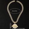 Colar Masculino Europeu e Americano com Pingente Grande Estilo Hip-Hop Popular Cubano Liga Totalmente Cravejado de Diamantes Pingente Redondo Joias Atacado