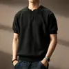 Camiseta tipo Polo Henley de Manga Corta para Hombre, Estilo Retro Americano de Alta Gama, Peso Pesado, Estilo Old Money, Casual, Ajuste Delgado, Tejida