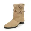 Botas Estilo Nuevo 2026 Moda Versátil Tacón Grueso Hebilla Botas de Caballero Negro Talla Grande Comercio Exterior Caña Corta Botas de Motocicleta