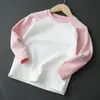 Camiseta de algodón cepillado de grado A para niños, camiseta interior de manga larga estilo raglán para niños y niñas, adecuada para primavera y otoño, para niños mayores