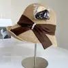 Sombrero de Pescador de Color Contrastante de Moda con Lazo Protección Solar para Mujer Verano Casual Versátil Sombrero de Cubo Vacaciones Viaje Sombrero de Paja Tendencia