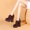 Novo Estilo Cor Sólida Impermeável Plataforma Salto Bloco Salto Super Alto 14cm Retrô Cadarço Elegante Sapatos de Salto Alto