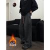 Calças xadrez grossas forradas de lã masculinas outono e inverno estilo americano high street pit bonito vibe solto perna larga reta casual calças compridas