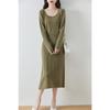 Vestido Tricot Gola V 100% Lã para Mulheres no Outono e Inverno, Vestido Suéter com Efeito Emagrecedor na Cintura, Vestido Longo de Cashmere para Usar por Baixo