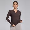 Ropa de Yoga de Manga Larga para Mujer para Primavera y Otoño, Top Henley de Canalé con Botones, Ropa Transpirable de Alta Elasticidad para Correr y Fitness