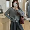 Suéter de Punto de Encaje de Alta Gama Estilo Coreano para Mujer, Color Sólido, Versátil, Elegante, Chaqueta Cardigan Corta de Punto