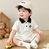 Macacão Bebê Gola Reversível Roupa Infantil Recém-Nascido Criança Pequena Confortável Amigo da Pele Roupa Estilosa Versátil Listrado Macacão de Engatinhar Body Tendência