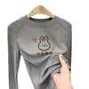 Ropa interior para niñas de otoño e invierno con forro polar, camiseta de manga larga ajustada estilo coreano, top interior cálido cepillado para niños mayores
