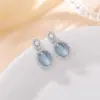 Pendientes de botón Yilu de Plata de Ley S925 con Aguamarina, Forma Ovalada Geométrica, Versátiles, Lujo Ligero, Frescos y Elegantes para el Trabajo
