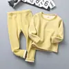 Pijama infantil com forro de fleece, espessado, estampa de desenho animado, e roupa de casa, conjunto de roupa íntima térmica para meninos e meninas