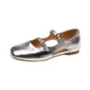 Zapatos Mary Jane poco profundos para mujer 2026, nuevos, para aumentar la altura, huecos, punta redonda, plateados, casuales, versátiles, con doble hebilla