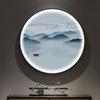 Nueva pintura decorativa de porche de estilo chino redonda con luz luminosa, pintura mural de salón de té con paisaje zen, pintura de pared de fondo para sala de estar