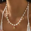 N13549 Collar con Colgante de Estrella de Mar de Concha de Perla Artificial Estilo Océano de Verano Cadena para Clavícula Estilo Vacaciones para Mujer Collar Hecho a Mano con Cuentas