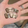 [Anillo] Otoño e Invierno Color Ojo de Gato Marrón Blanco Crema Puro Hecho a Mano Uña Portátil Estilo H424 con Caja Kit de Herramientas