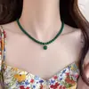 Nuevo Collar de Ágata Verde Calcedonia Estilo Chino con Cuentas para Mujer, Cadena de Clavícula de Jade Lujosa, Cadena para Suéter de Gota de Agua