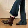 Foto Selfie 3cm de Altura Já Enviado em Corrente de Pele Sintética Marrom e Preta Sapatos de Bico Quadrado em Estoque