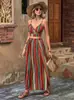 Estación Independiente de Amazon Venta Caliente Transfronteriza Verano Nuevo Moda Europea y Americana Conjunto de Dos Piezas Rayado Bohemio para Mujer