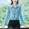 2026 Primavera y Otoño Nuevo Estilo Coreano Moda Reductora de Edad Manga Larga Estampada Elegante Talla Grande Camisa Top de Moda de Gama Alta