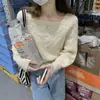 Suéter de Manga Larga Tipo Farol con Trenzas Otoño e Invierno Estilo Holgazán Holgado Ropa Exterior Camisa Base Suéter Top de Cuello Cuadrado para Mujer