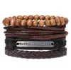 Promoção quente Europa e Estados Unidos novo conjunto de pulseiras de couro genuíno de quatro peças pulseira trançada masculina joias atacado