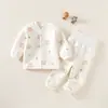 Conjunto de Dos Piezas de Algodón Puro para Bebé y Niño Pequeño con Cintura Alta y Top y Pantalón Separados para Niños y Niñas, Protección de Barriga Ropa de Otoño Pantalones de Otoño Ropa de Casa Otoño/Invierno