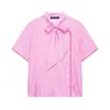 Camisa Top Feminina Listrada Elegante da Moda 2026 Estilo Europeu e Americano Transfronteiriço com Laço 3076828