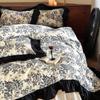 Saia de Cama Estilo Francês Escovado Modelo 100S Algodão de Fibra Longa de Alta Qualidade Conjunto de Quatro Peças, Capa de Edredom Floral Vintage, Lençol de Cama 100% Algodão Estilo Hepburn