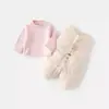 Conjunto de Ropa de Invierno y Otoño de Terciopelo de Dos Piezas para Bebés Niñas, Lindo Dibujo Animado, Overol Grueso de Lana