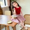 Comércio Exterior 2026 Novo Estilo Conjunto Xadrez para Meninas, Conjunto de Duas Peças da Moda com Saia Curta e Colete para Meninas, Roupa de Verão Infantil