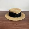 Chapéu de Palha de Copa Reta Estilo Francês da Moda para Mulheres, Chapéu de Sol para Férias de Primavera e Verão à Beira-Mar, Fedora de Palha Trançada Que Afina o Rosto